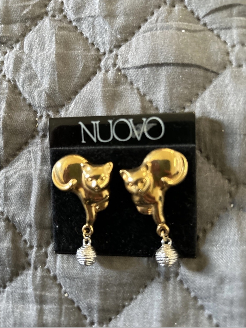 OVO Gold Cat Drop Earrings with Silver Dangle